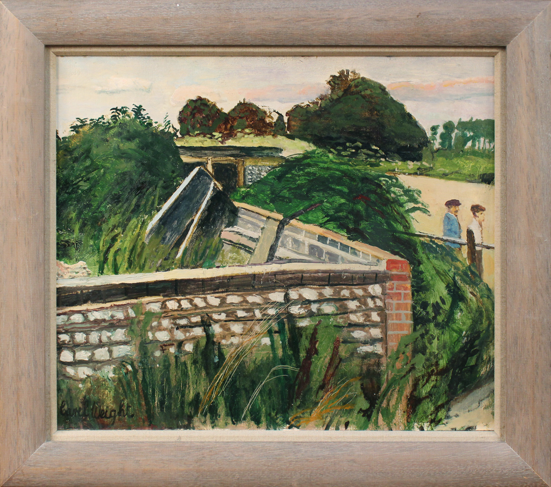 Carel Weight - Figures in a Suburban Landscape, 20th Century oil on canvas-board, signed, approx - Image 2 of 4