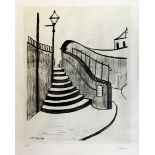 L.S. Lowry - Old Steps, Stockport, monochrome lithograph published by Ganymed Originals, circa 1969,