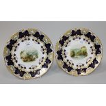 A pair of English porcelain plates, mid-19th Century, possibly Ridgway, each painted with a titled