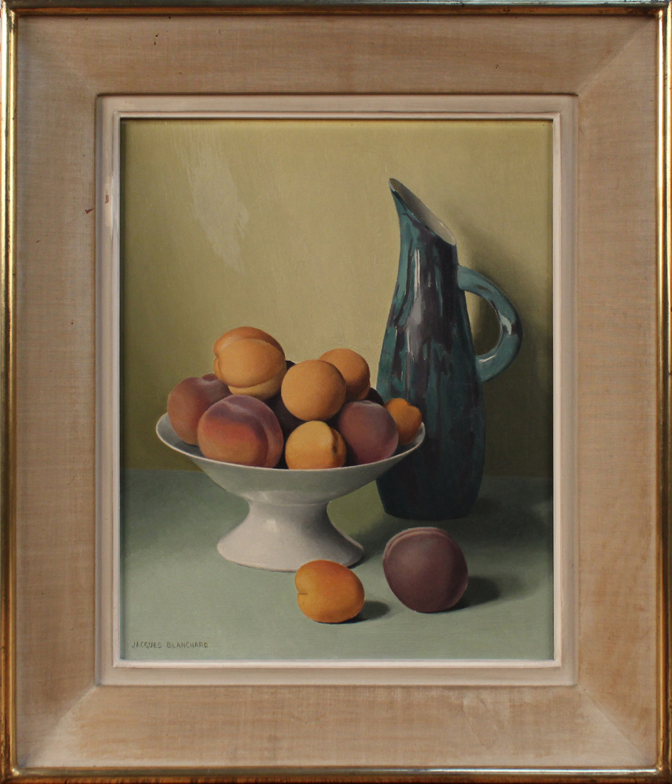 Jacques Blanchard - Still Life Study of a Jug and Bowl of Peaches, oil on canvas, signed, approx