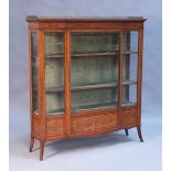 A late Victorian Neoclassical Revival satinwood and inlaid vitrine, the breakfront brass galleried