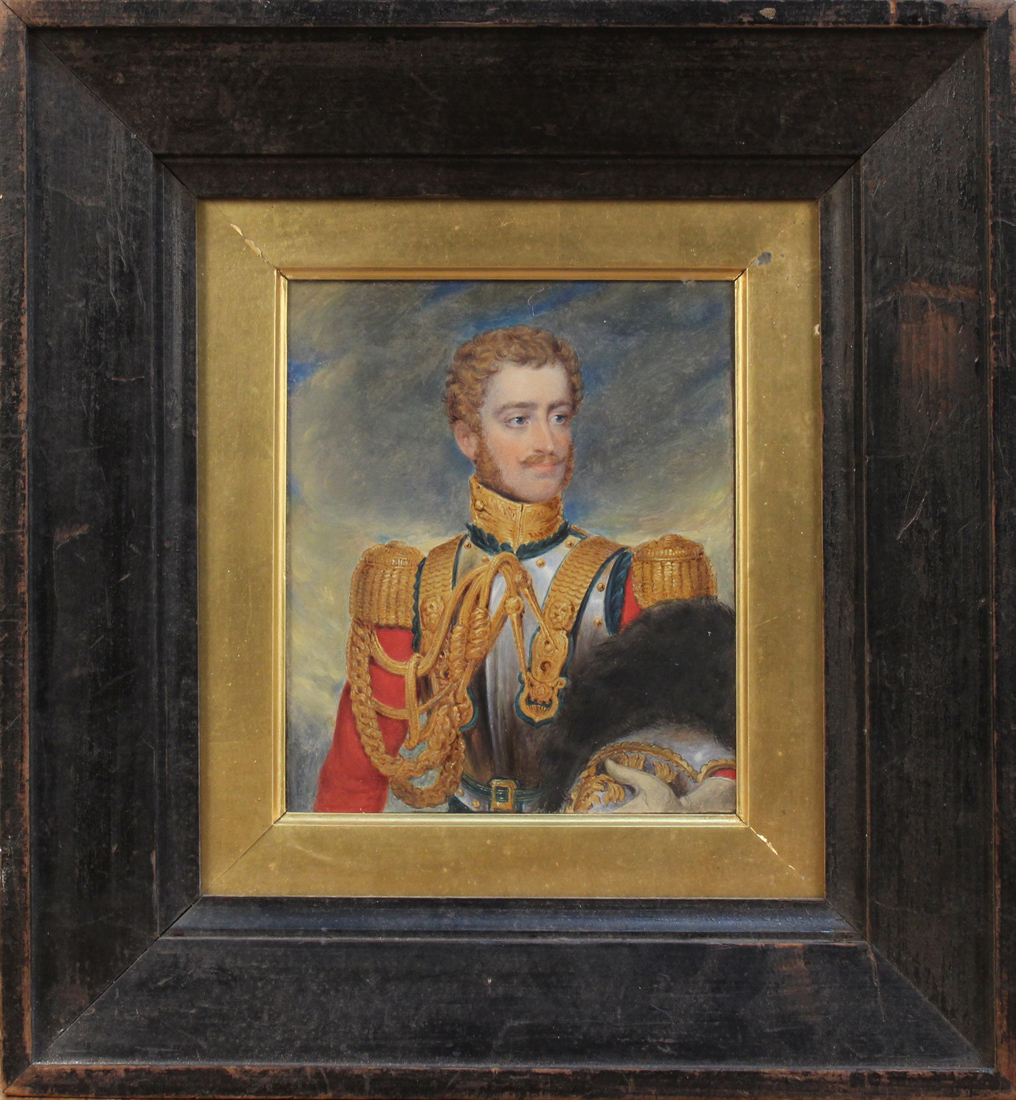 19th Century British School - Half Length Portrait of a Young Officer wearing  Military Uniform, oil