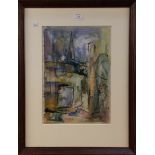 Edgar Hubert - Abstract, watercolour, signed, approx 37cm x 26.5cm, within a stained wood frame.