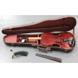 An early 20th Century violin, length of back excluding button 35.7cm, cased, with a nickel mounted