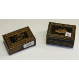 A Victorian Tunbridge ware rosewood rectangular box, the removable cover decorated with a floral