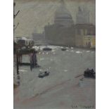 Ken Howard - 'Grand Canal Misty Morning', late 20th Century oil on board, signed recto, titled