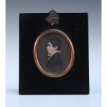 British School - Oval Miniature Portrait of a Boy in Profile, watercolour on ivory, approx 6cm x