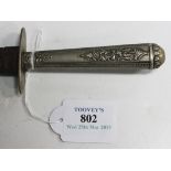A 19th Century dagger with straight double edged blade, length approx 14.75cm, nickel crosspiece,