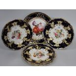 Four floral painted English porcelain plates, probably John Rose Coalport, circa 1840, each with