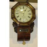 A William IV rosewood drop dial wall timepiece with eight day fusee movement, the painted circular