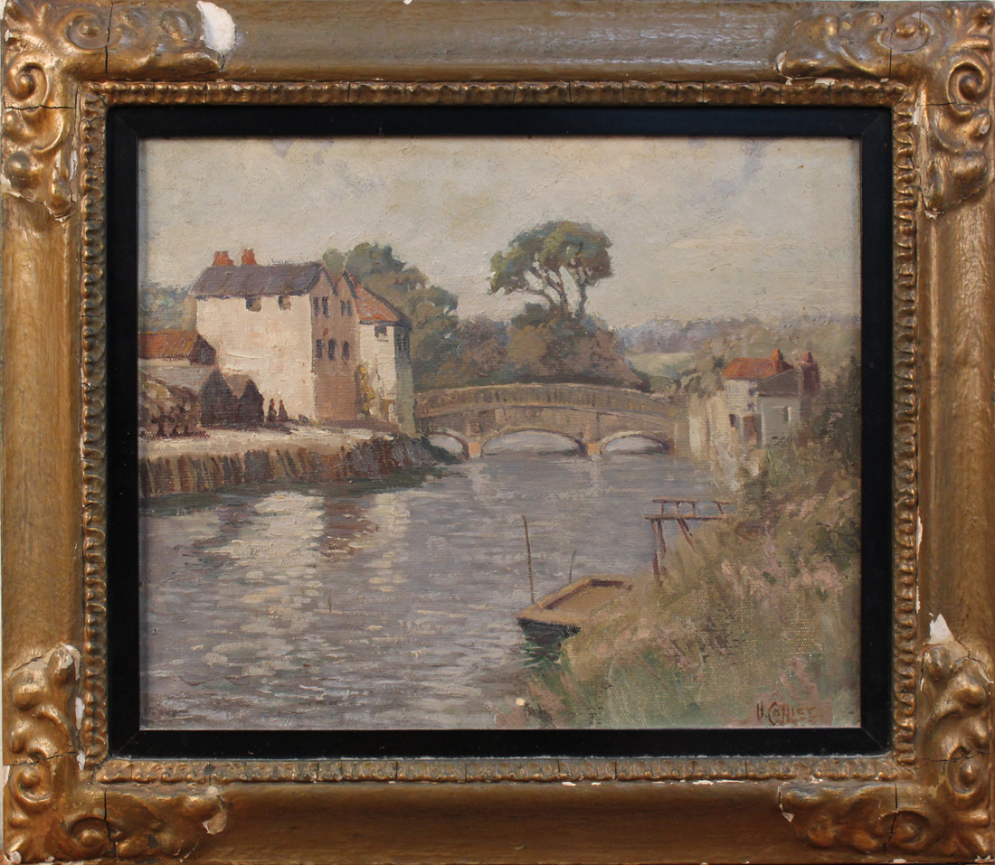 H. Collier - 'Old Bridge at Entrance to Arundel Village', early 20th Century oil on artist's