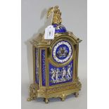 A late 19th Century French ormolu and Sèvres style porcelain mantel clock with eight day movement