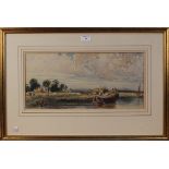 Robert Thorne Waite - 'The Hay Barge', early 20th Century watercolour, signed recto, titled label