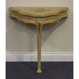 A 20th Century cream painted console table, the shaped top decorated with flowers, raised on a