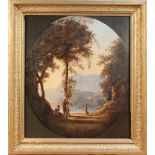 19th Century Continental School - Oval Classical View, oil on panel, approx 54cm x 47cm, within a