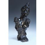 After Mathurin Moreau - a late 19th Century dark brown patinated cast bronze head and shoulders