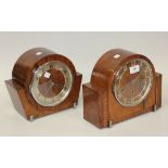 Two Art Deco walnut cased mantel clocks, each with eight day movement chiming on gongs and