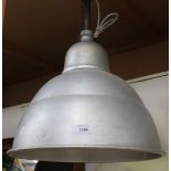A pair of 20th Century aluminium ceiling lights of domed form, height approx 35cm, hung on