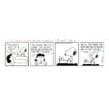 Charles M. Schulz - Peanuts Cartoon with Lucy and Snoopy, pen and ink with correction ink, signed,