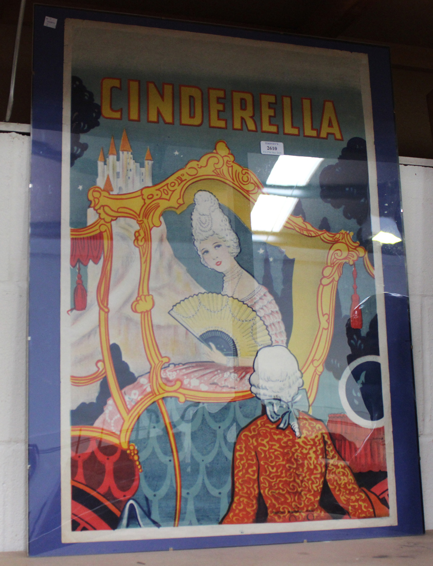 A 1930s lithographic poster for the pantomime 'Cinderella', published by Taylors, Wombwell, Yorks,