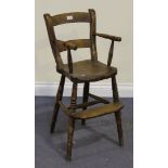 A 19th Century beech and elm child's high chair, on turned legs, height approx 83cm.