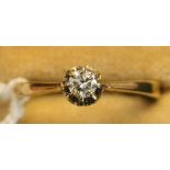 A 9ct gold and diamond single stone ring, claw set with a circular cut diamond.