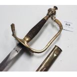 A court sword with slender straight diamond section blade, length approx 71cm, brass hilt with