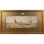 Thomas Bush Hardy - Figures rowing out to Boats, watercolour, signed and dated 1896, approx 22cm x