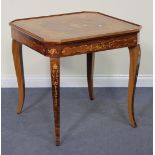 A 20th Century walnut and foliate inlaid games table, the reversible top with a backgammon board,