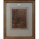 Theodore Rousseau - Mountainous Landscape, pencil drawing with touches of white, signed with