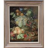 Margaretta - Still Life Study of Fruit on a Ledge, late 20th Century oil on panel, signed recto,