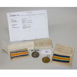 A 1914-18 British War Medal and 1914-19 Victory Medal with the original ribbons, envelopes,