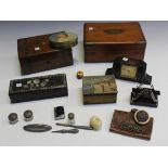 A Victorian brass bound mahogany box, a jewellery box, two frames, a cloisonné pot and cover, a