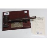 A hardwood gavel, used by Judge E.B. Luard in the trial of Alexander Chisholm in May 1915, length