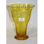 A Webb amber tinted glass vase, circa 1935-49, of flared baluster shape on a circular foot, cut with