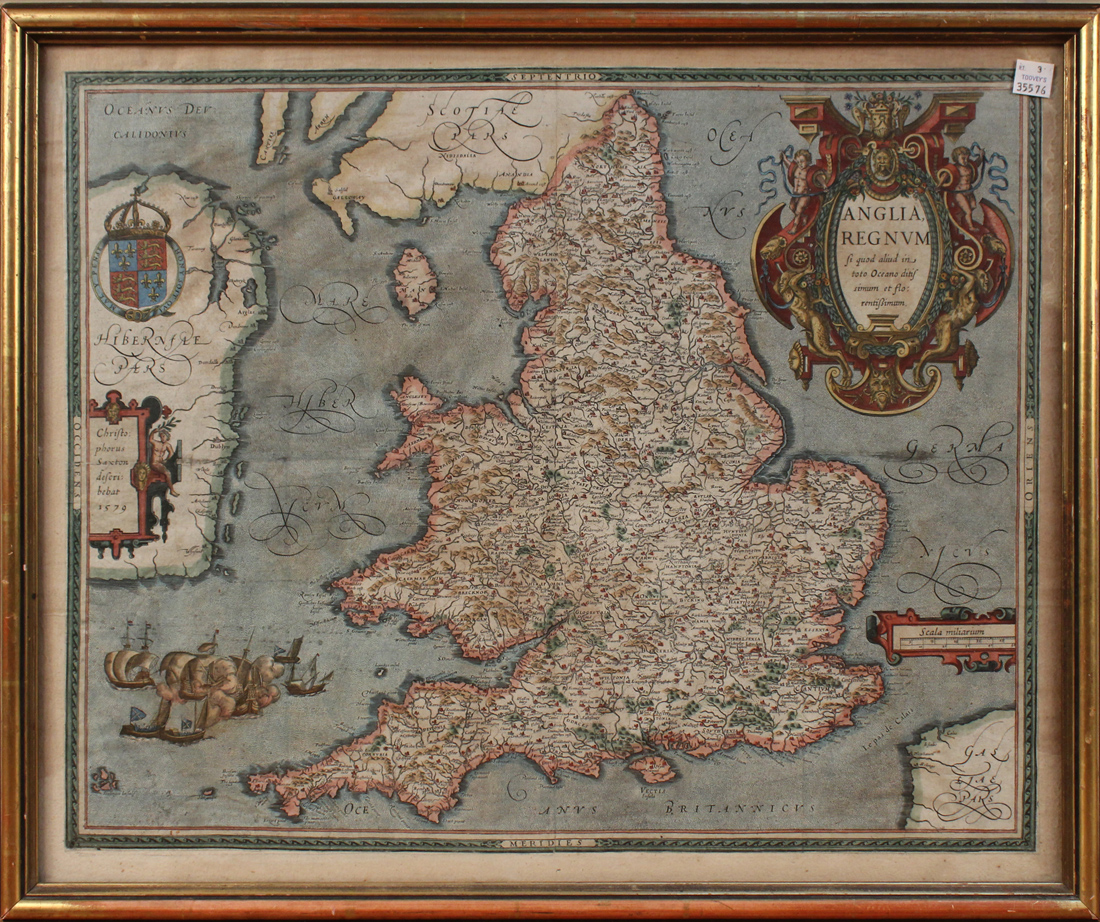 After Christopher Saxton and Abraham Ortelius - 'Anglia, Regnum si quod aliud in toto Oceano