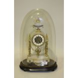 A late 19th Century gilt metal and alabaster mantel timepiece, the dial with enamel chapter ring and