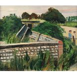 Carel Weight - Figures in a Suburban Landscape, 20th Century oil on canvas-board, signed, approx