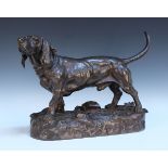 Jules Moigniez - Basset, a late 19th Century brown patinated cast bronze figure of a basset hound,