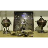 A Regency copper samovar, an American plated hot water urn, three brass propellers, marked '