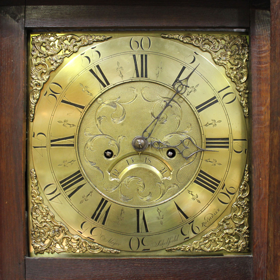 A George III oak longcase clock with thirty hour movement striking on a bell, the square brass - Image 3 of 3