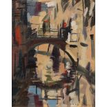 Ken Howard - View of a Venetian Backwater, late 20th Century oil on board, signed, approx 22.5cm x