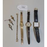 A Tissot 9ct gold lady's bracelet wristwatch, the signed square gilt dial with baton shaped