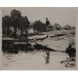 Norman Wilkinson - 'The Kettle Pool, Struan', monochrome drypoint etching produced in an edition