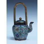 A Chinese cloisonné and gilt bronze teapot and cover, mark of Qianlong but probably late 19th