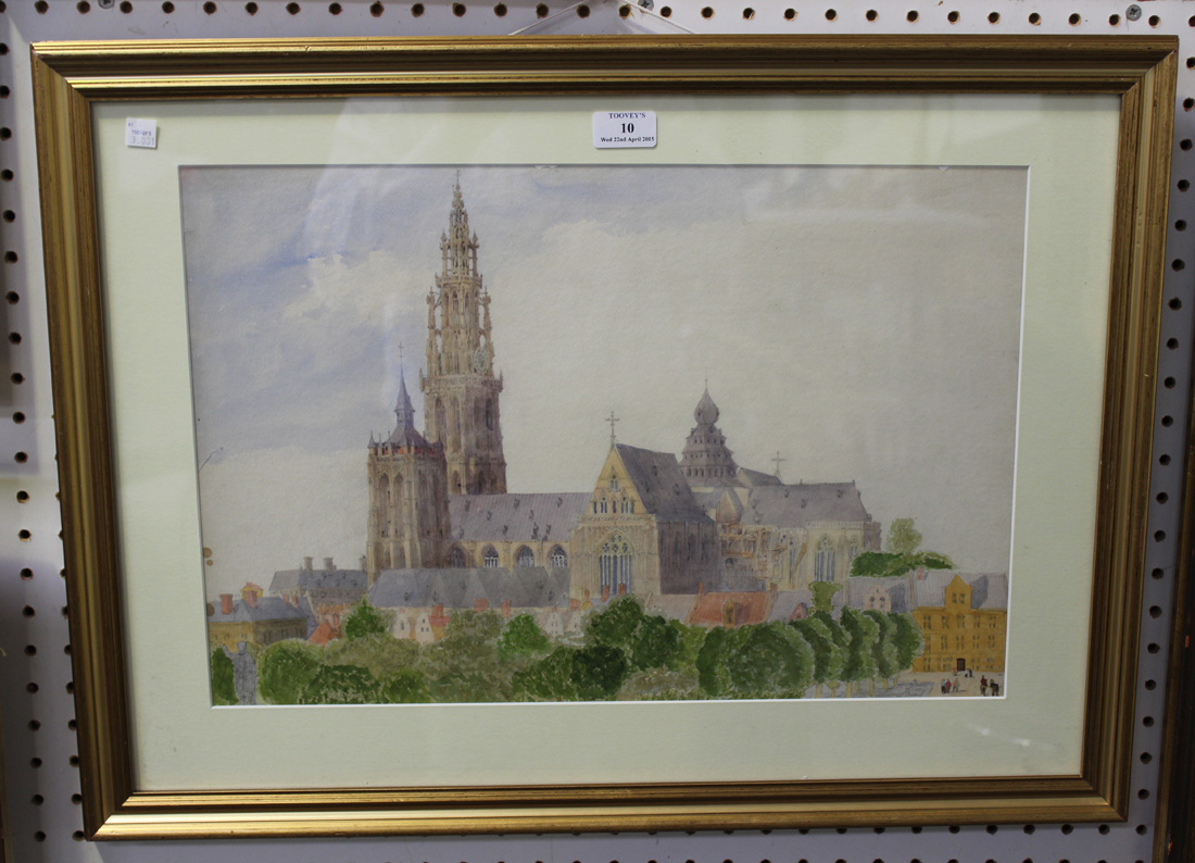 Attributed to Richard Pullen - 'Antwerp', watercolour, titled in pencil, approx 34cm x 51cm,