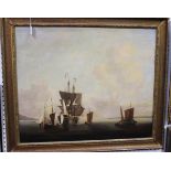 19th Century British School - Coastal View with Sailing Boats lying offshore, oil on canvas,