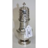 A George V silver sugar caster of baluster form with pierced dome cover, Birmingham 1913 by Martin