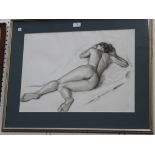 Alan Bedford - Female Nude on a Bed, pencil drawing, signed, approx 41cm x 56.5cm.