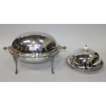 A Victorian plated roll-over breakfast dish and liner, with ivory thumbpiece and beaded rims, the